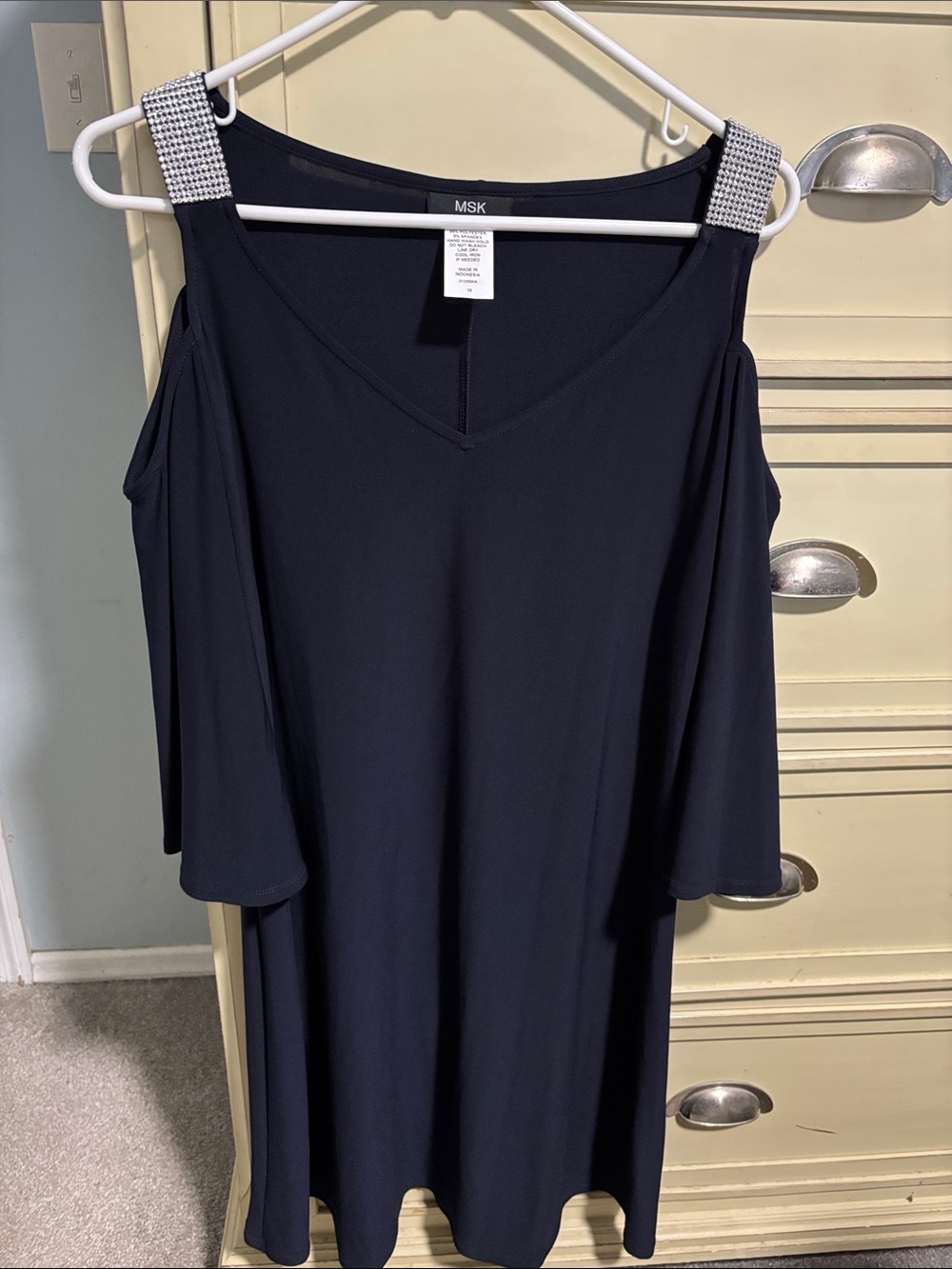 MSK Navy Cold-Shoulder Midi Dress with Embellished Straps